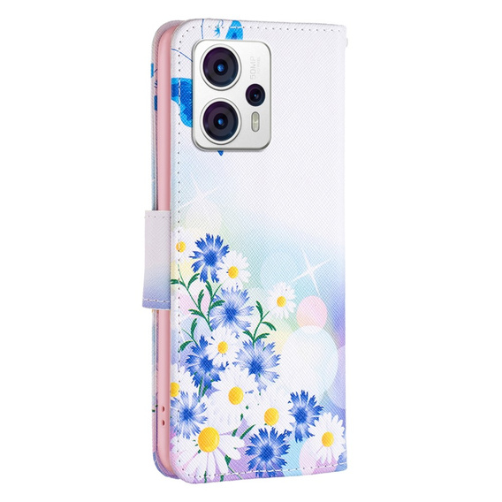 Откидной чехол для Motorola Moto G53 5G / G23 / G13, Wallet, butterfly & flowers, синий