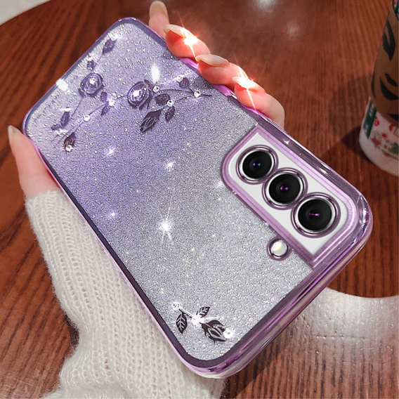 Чохол для Samsung Galaxy S22, Glitter Flower, фіолетовий