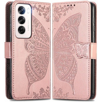 Откидной чехол для Oppo Reno 12, Butterfly, розовый rose gold