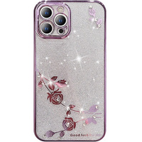 Чехол для iPhone 13 Pro Max, Glitter Flower, фиолетовый