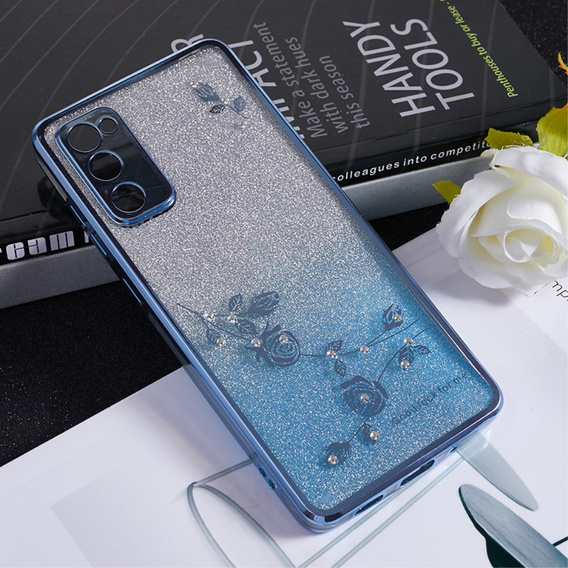 Чехол для Samsung Galaxy S20 FE, Glitter Flower, синий