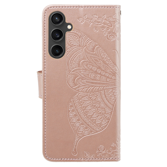 Откидной чехол для Samsung Galaxy S23 FE, Butterfly, розовый rose gold