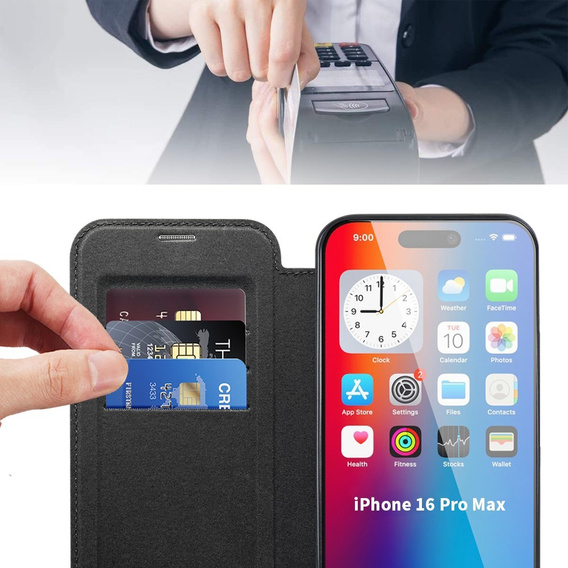 Чохол-книжка для iPhone 16 Pro, RFID Wallet MagSafe CamShield, чорний