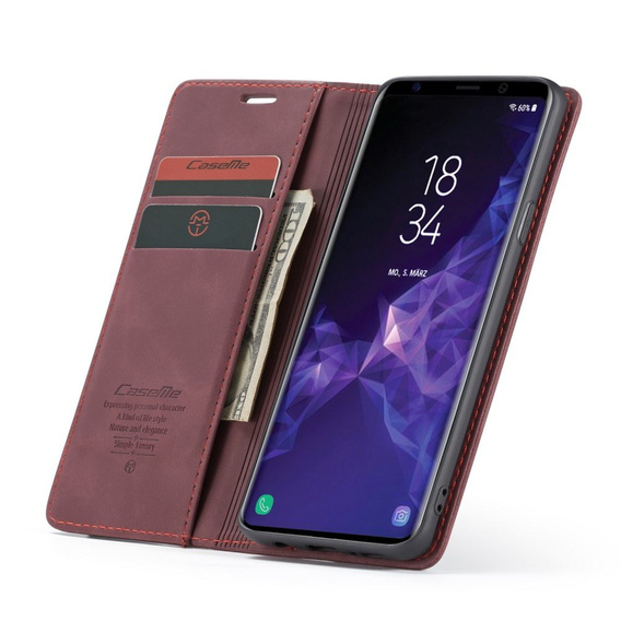 Чехол CASEME для Samsung Galaxy S9 Plus, Leather Wallet Case, бордовый