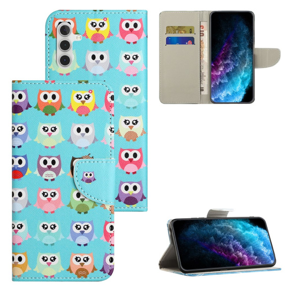 Откидной чехол для Samsung Galaxy M15 5G, Wallet, Owls синий