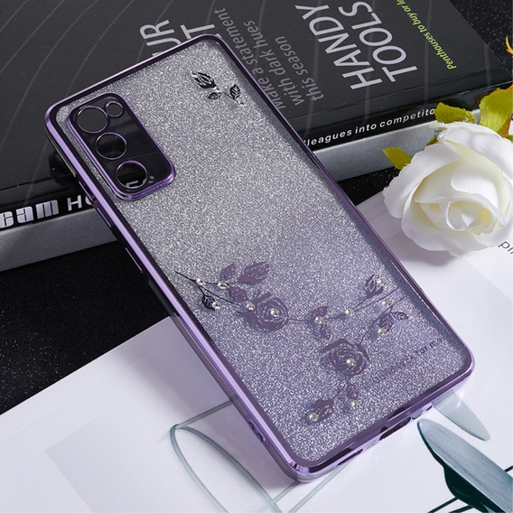 Чехол для Samsung Galaxy S20 FE, Glitter Flower, фиолетовый