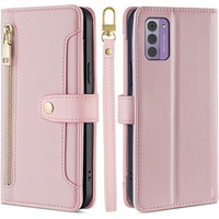 Откидной чехол для Nokia G42, Wallet Zipper Pocket, розовый