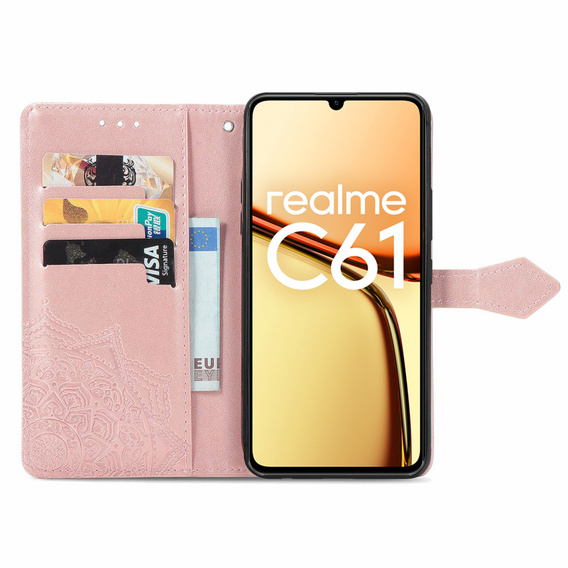 Чохол-книжка для Realme C61, Mandala, рожевий rose gold