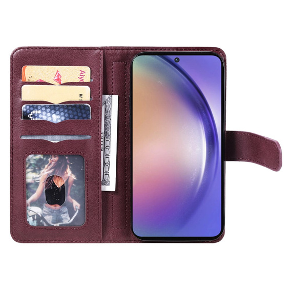 чехол с клапаном для Samsung Galaxy A55 5G, 10 Card Slots Wallet, бордовый