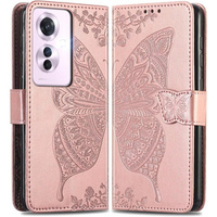 Откидной чехол для Oppo Reno 11F 5G, Butterfly, розовый rose gold