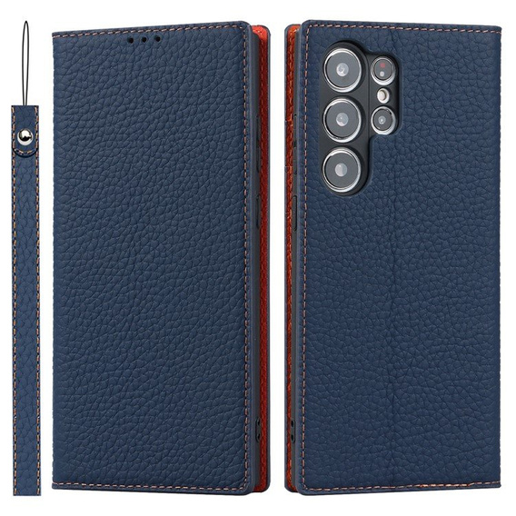 Кожаный чехол для Samsung Galaxy S23 Ultra, ERBORD Grain Leather, темно-синий