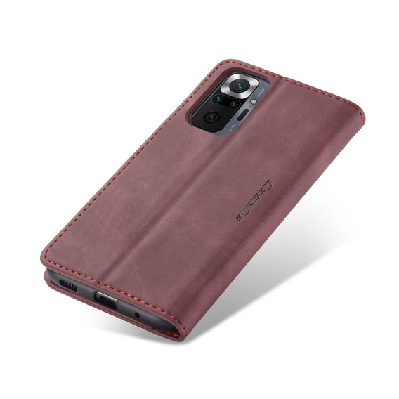 Чехол CASEME для Xiaomi Redmi Note 10 Pro, Leather Wallet Case, красный