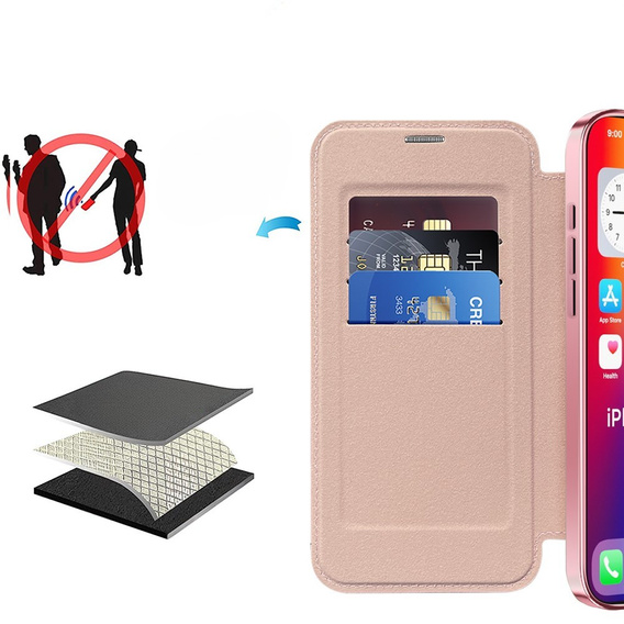 Чохол-книжка для iPhone 16, RFID Wallet MagSafe CamShield, рожевий