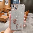 Чохол для iPhone 14 Plus, Glitter Flower, рожевий rose gold