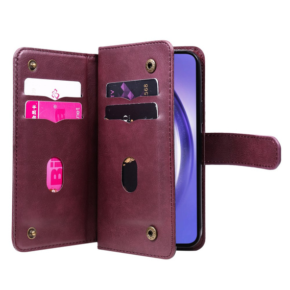 чехол с клапаном для Samsung Galaxy A55 5G, 10 Card Slots Wallet, бордовый