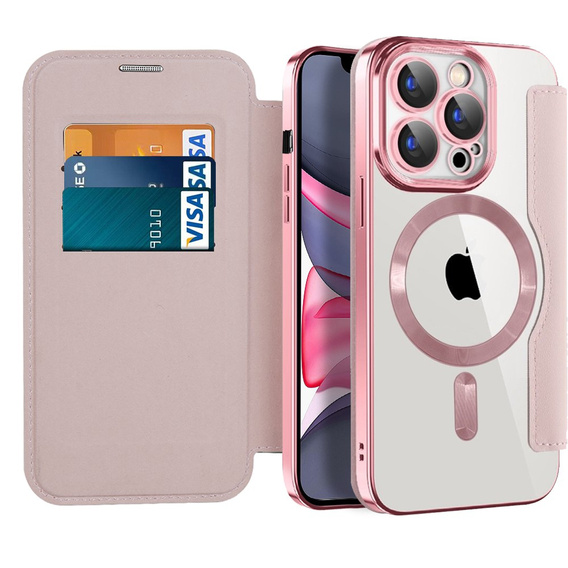 Откидной чехол для iPhone 15 Pro, RFID Wallet MagSafe CamShield, розовый