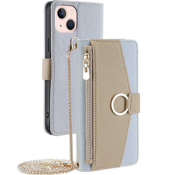 Флип-кейс для iPhone 13, Wallet Zipper Pocket, с зеркалом, синий