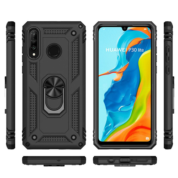 Бронированный Чехол до Huawei P30 Lite, Nox Case Ring, чёрный