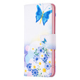 Откидной чехол для Realme C53 4G, Wallet, butterfly & flowers, белый