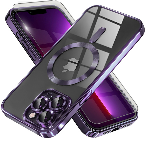 Чохол для iPhone 13 Pro, Electro MagSafe, фіолетовий + Скло на екран