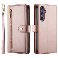 Откидной чехол для Samsung Galaxy S25, Wallet Zipper Pocket, розовый