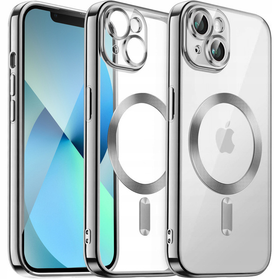 Чехол для iPhone 13, Electro MagSafe, серебряный + стекло для экрана