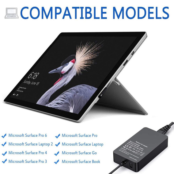 Блок питания  с портом USB для Microsoft Surface Pro 6/5/4/3 - вилка EU