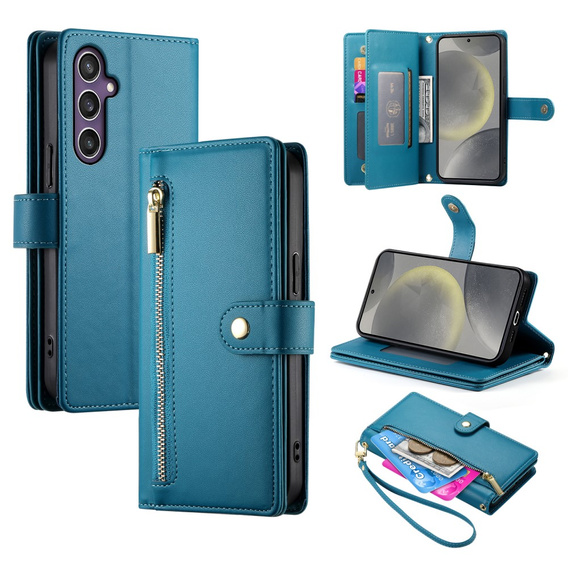 Откидной чехол для Samsung Galaxy S25, Wallet Zipper Pocket, синий