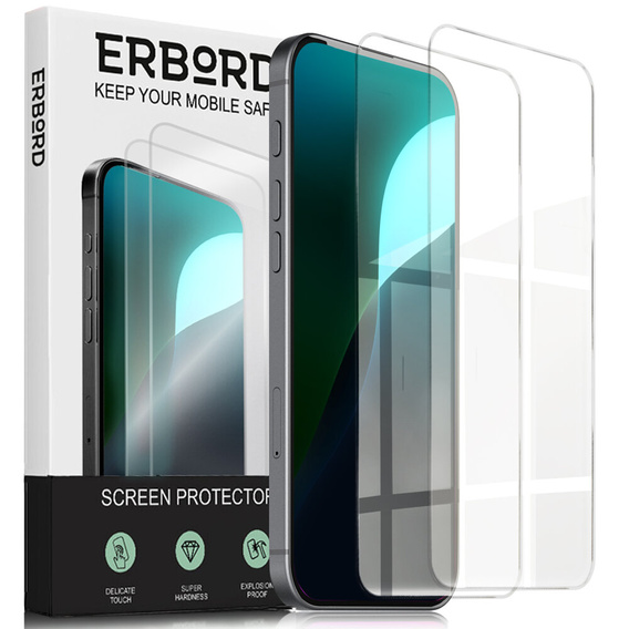 2x Закаленное стекло ERBORD 9H Hard Glass на экране для iPhone 16