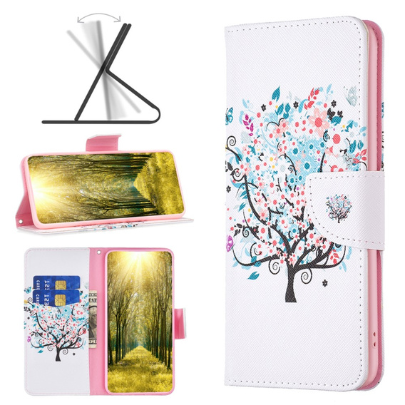 Откидной чехол для Motorola Edge 40 5G, Wallet, colorful tree, белый