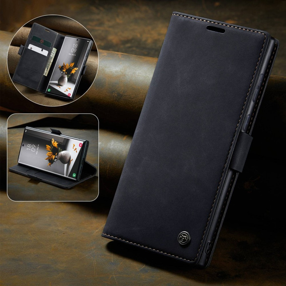 Чехол CASEME для Samsung Galaxy S22 Ultra, Leather Wallet Case, чёрный