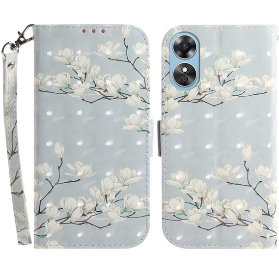 Откидной чехол для Oppo A17, Light Spots Decor, flowers magnolia, серый