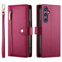 Откидной чехол для Samsung Galaxy S25, Wallet Zipper Pocket, красный