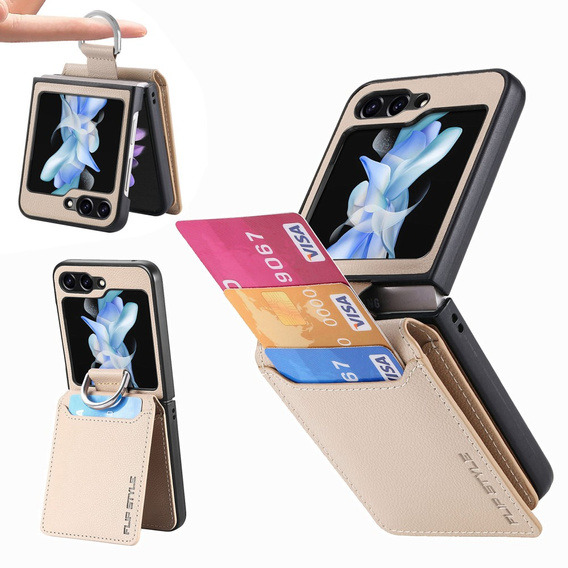 Чехол для Samsung Galaxy Z Flip6 5G, Card Slot Ring Case, бежевый