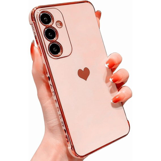 Чехол для Samsung Galaxy S23 FE, Electro heart, розовый rose gold + полное клеевое керамическое стекло