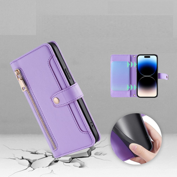 Чохол-книжка для iPhone 14 Pro, Wallet Zipper Pocket, фіолетовий