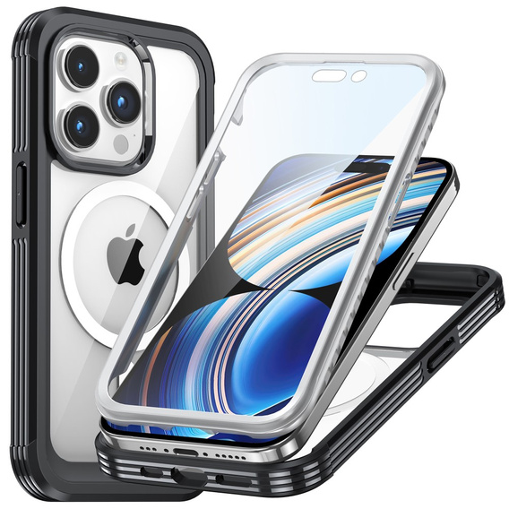 Чохол для iPhone 15 Pro Max, броньований Full Protect 360° для MagSafe, скло для екрану, чорний