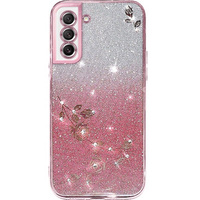 Чохол для Samsung Galaxy S21 FE, Glitter Flower, рожевий rose gold