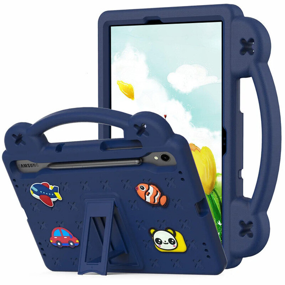 Детский чехол для Samsung Galaxy Tab S9 FE / S10 FE, Cute Patterns, с подставкой, тёмно-синий