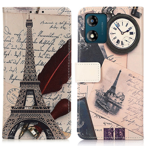 Откидной чехол для Motorola Moto E13, Wallet, Eiffel Tower, белый