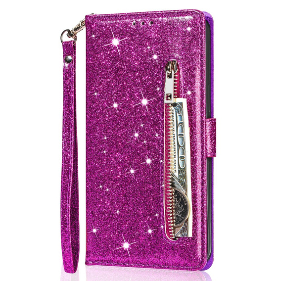 Откидной чехол для Samsung Galaxy A35 5G, Wallet Zipper Pocket Glittery, фиолетовый