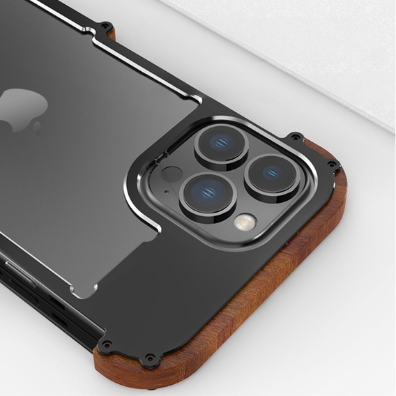 Чохол R-JUST для iPhone 14 Pro, Alu Wood Bumper, чорний 