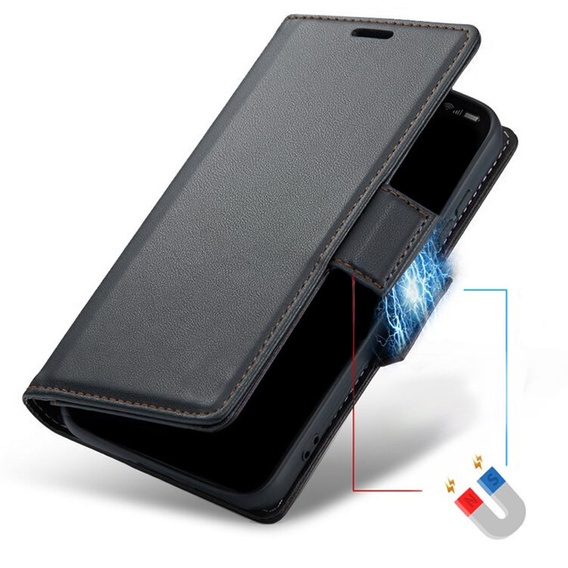 Чохол для Iphone 16E, ERBORD Glossy Litchi, гаманець з клапаном, чорний