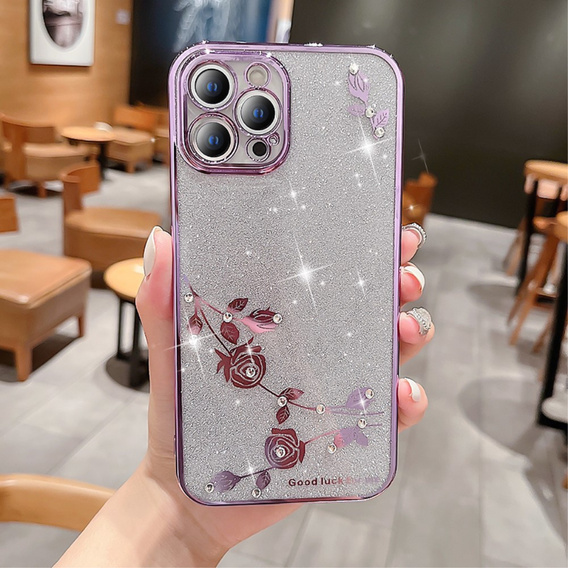 Чохол для iPhone 13 Pro Max, Glitter Flower, фіолетовий