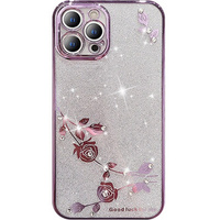 Чехол для iPhone 13 Pro, Glitter Flower, фиолетовый