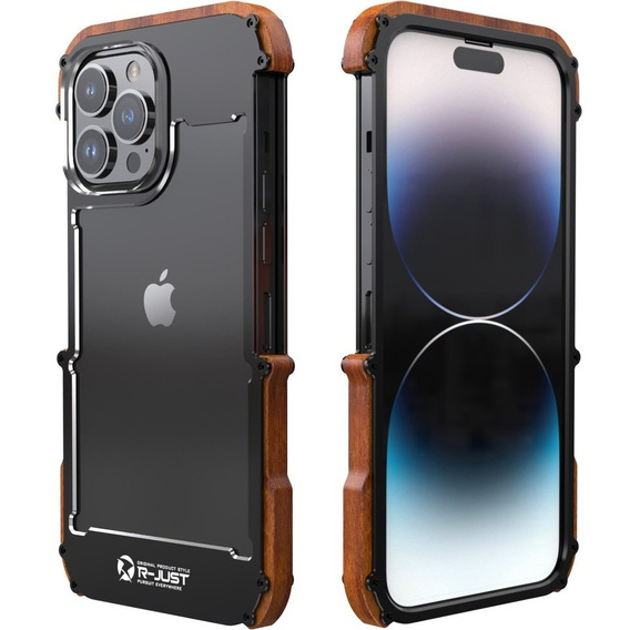 Чохол R-JUST для iPhone 14 Pro, Alu Wood Bumper, чорний 