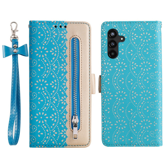 чехол-крышка для Samsung Galaxy A25 5G, Wallet Pocket Zipper Lace, синий