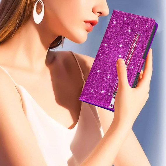 Чохол-книжка для Samsung Galaxy S24, Wallet Zipper Pocket Glittery, фіолетовий