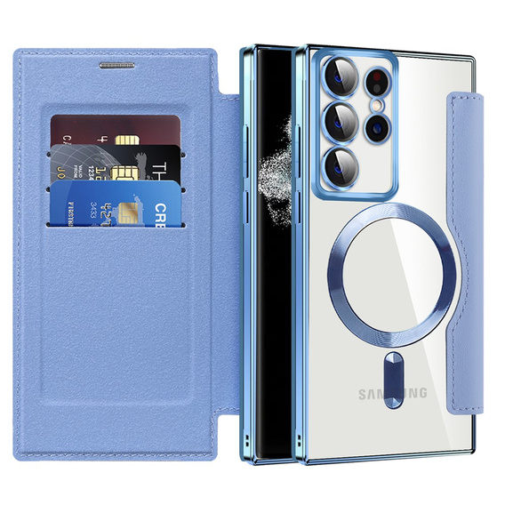 Откидной чехол для Samsung Galaxy S22 Ultra 5G, RFID Wallet MagSafe CamShield, синий