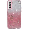 Чехол для Samsung Galaxy S21 FE, Glitter Flower, розовый rose gold